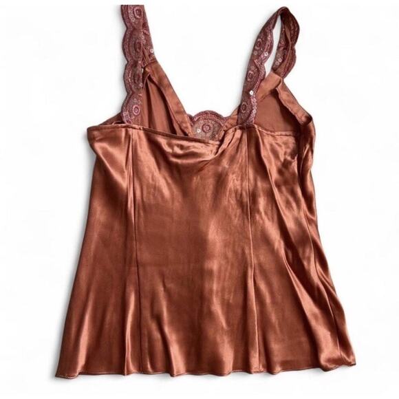 Vintage 100% Silk Top Orange Womens Nine West Sequin Lace Details Size 6 - Picture 5 of 6